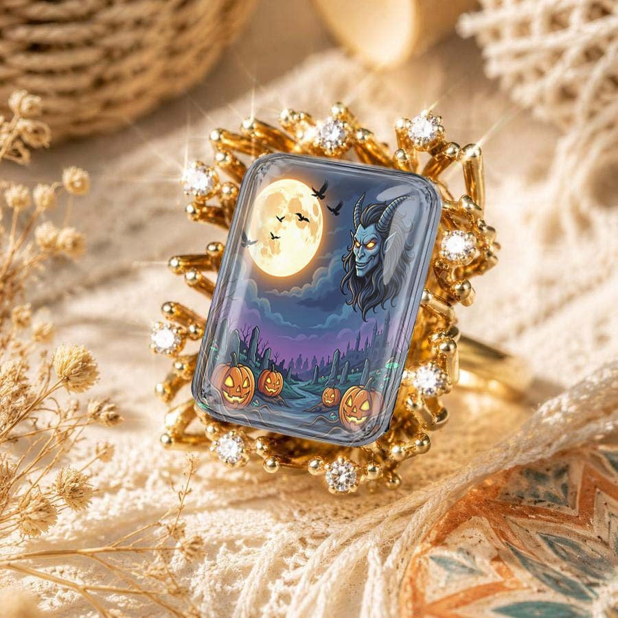 Gothic Moon & Pumpkin Ring