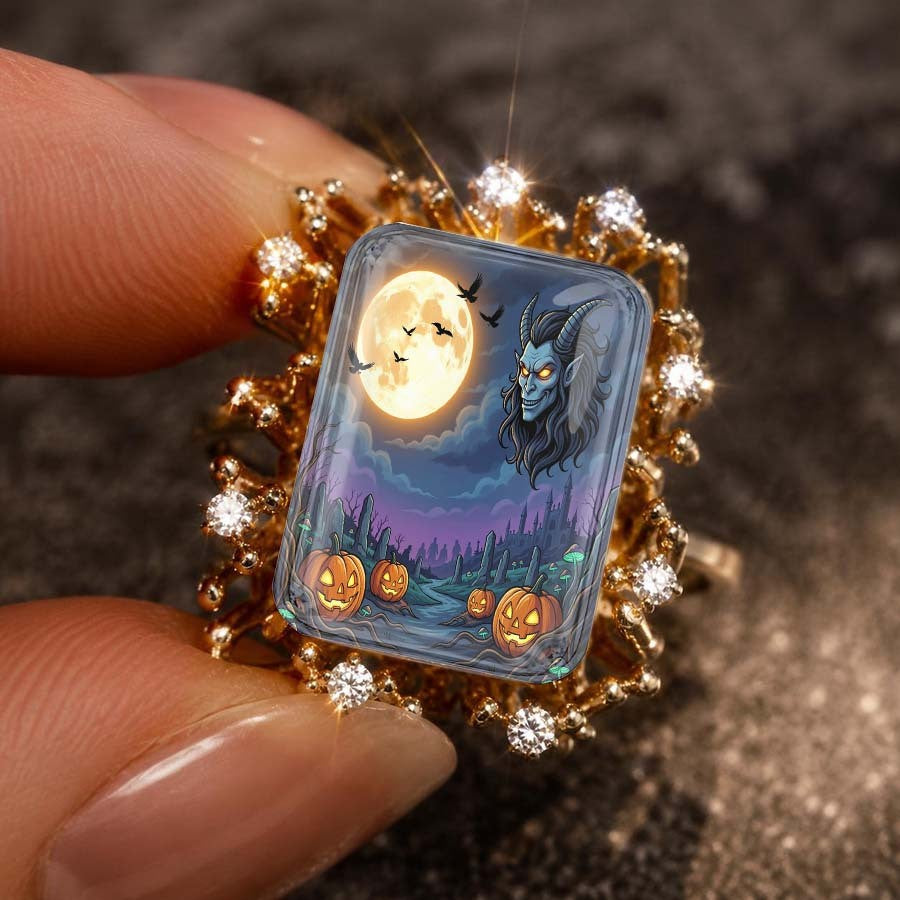 Gothic Moon & Pumpkin Ring