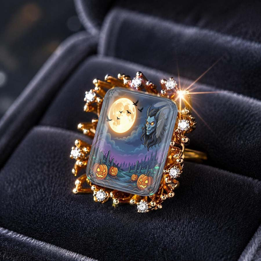 Gothic Moon & Pumpkin Ring