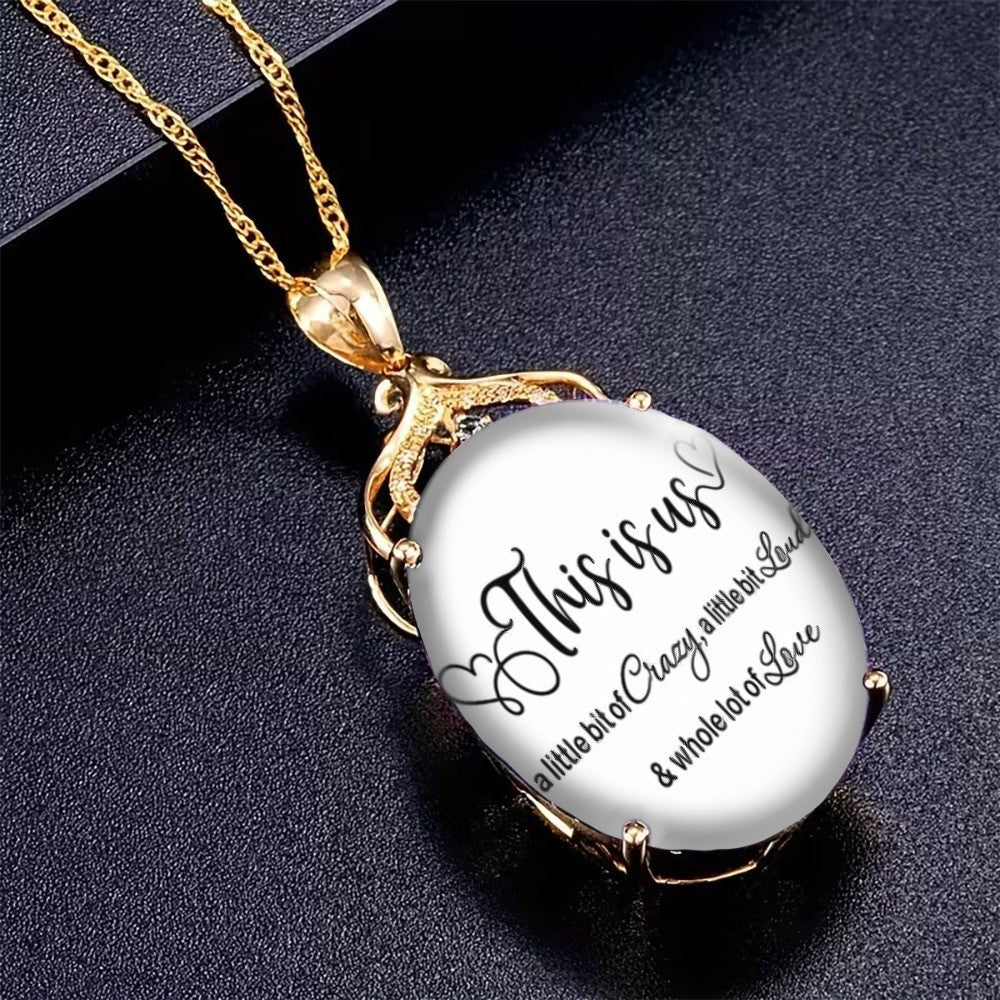 This Is Us Script Oval Pendant Necklace