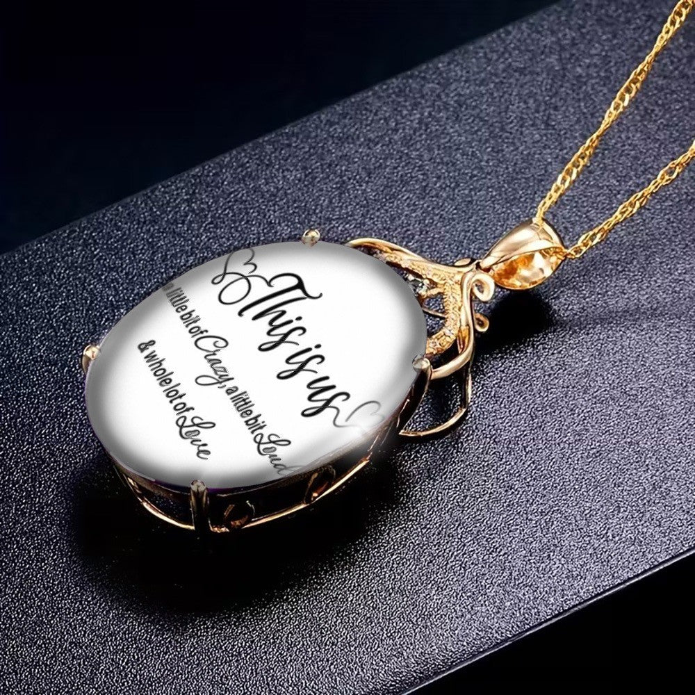 This Is Us Script Oval Pendant Necklace