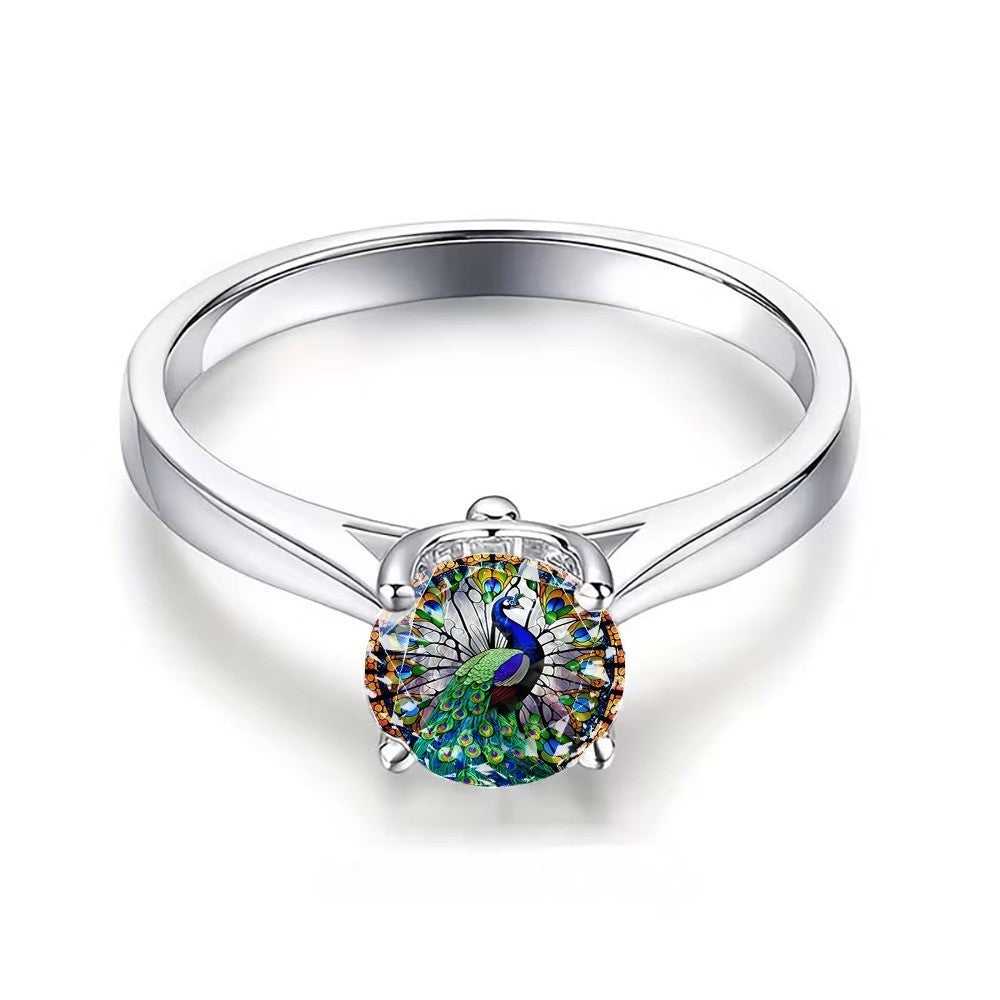 Peacock Glass Inlay Ring