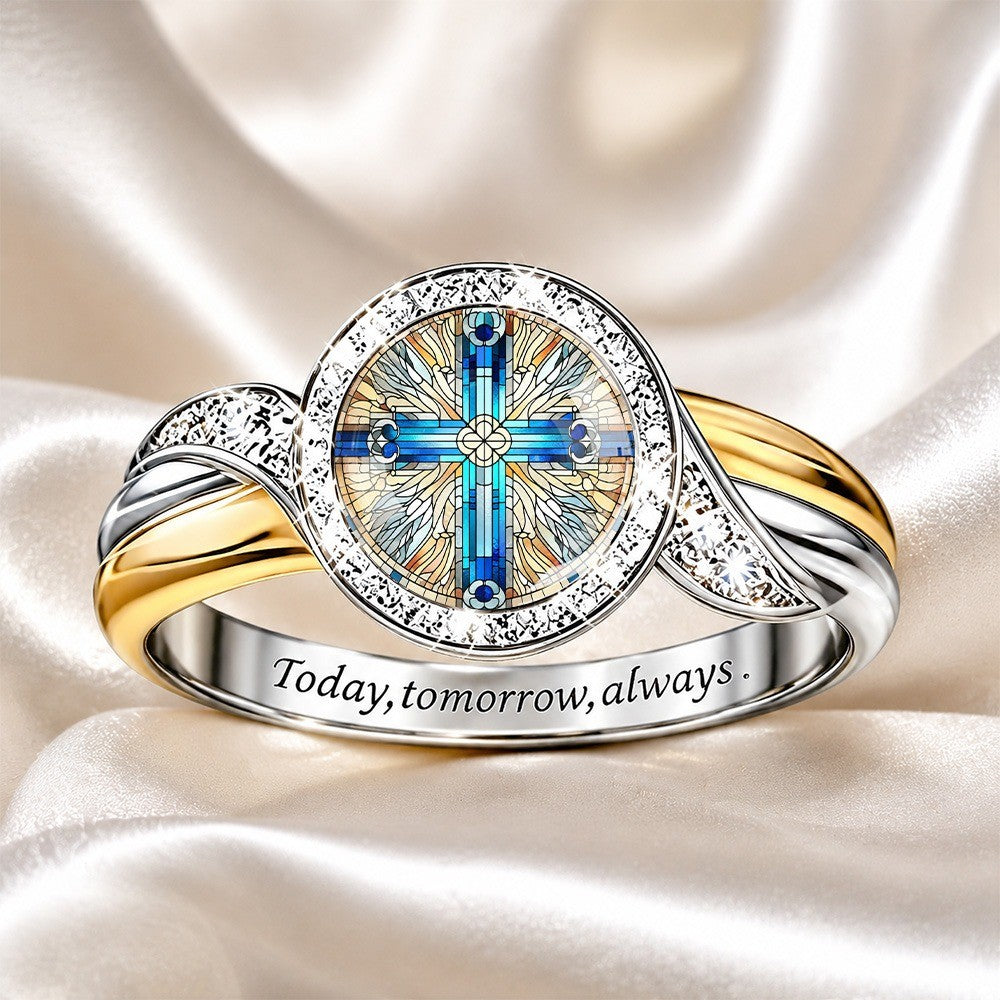 Stained Glass Cross Ring