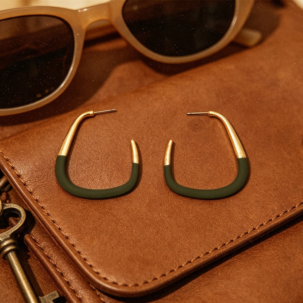 Green Color-Block Hoop Earrings
