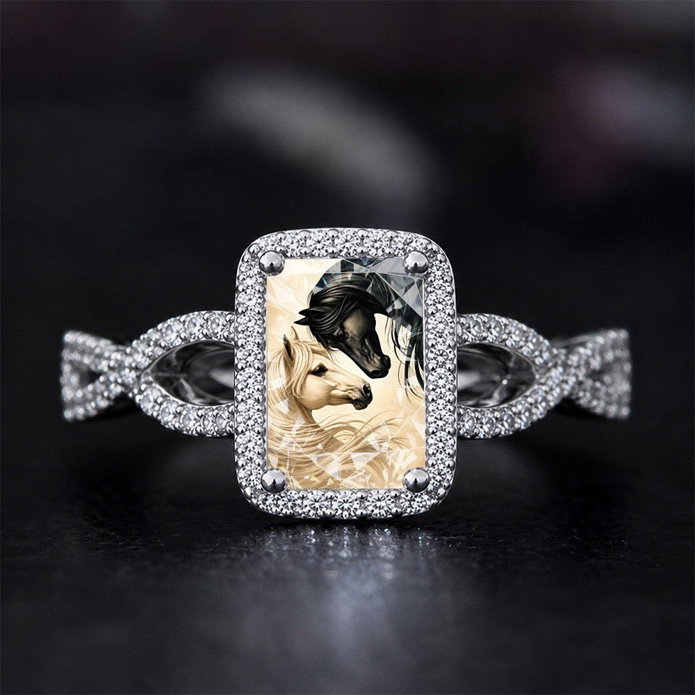 Black & White Horse Portrait Square Ring