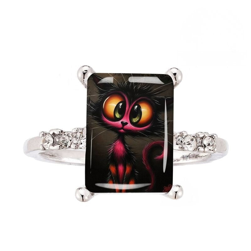 Black Cat Rectangular Ring