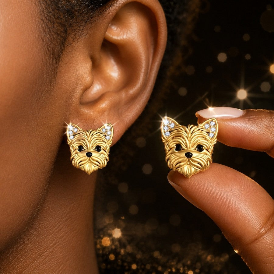 Textured Dog Face Stud Earrings