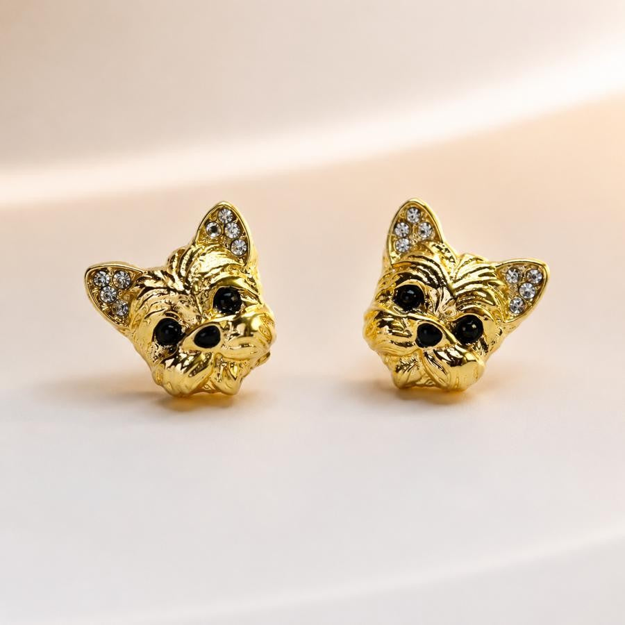 Textured Dog Face Stud Earrings