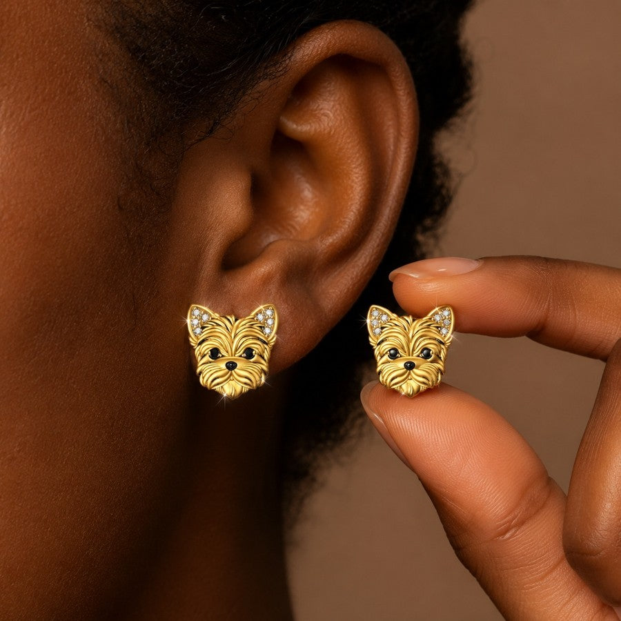 Textured Dog Face Stud Earrings