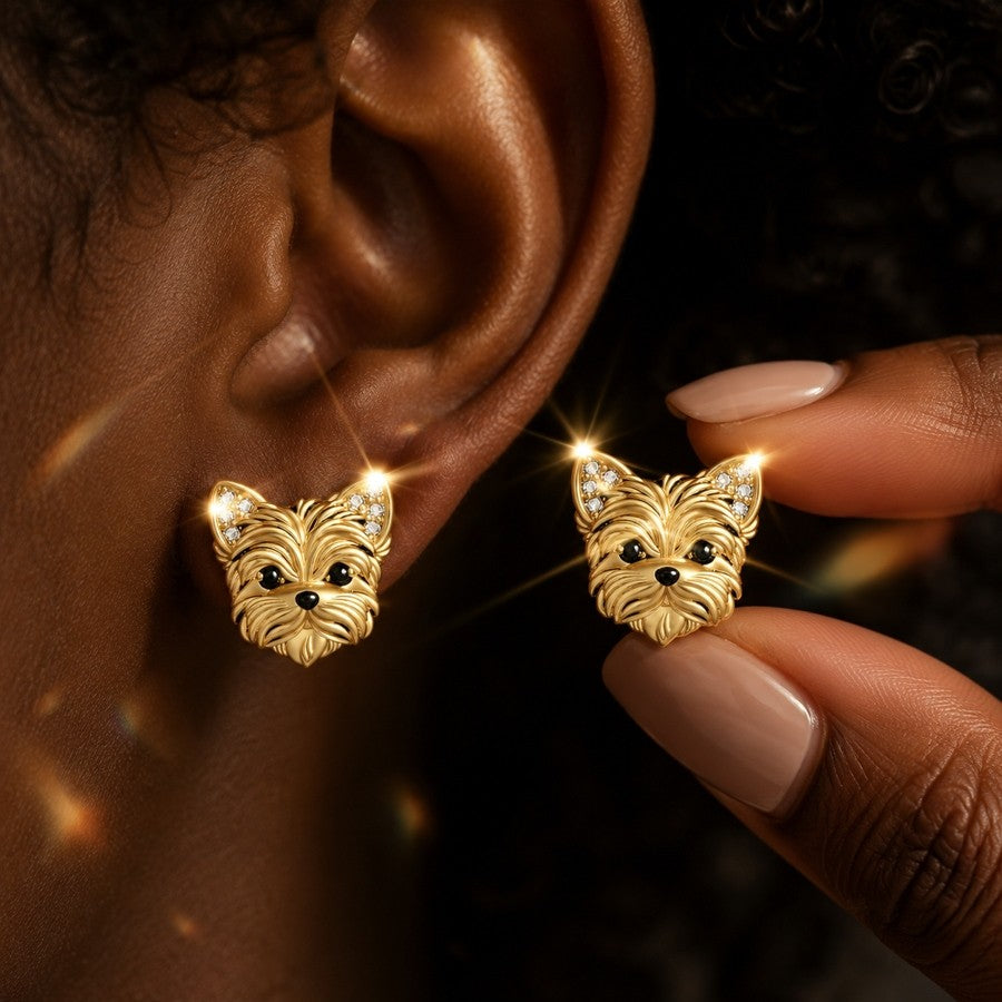 Textured Dog Face Stud Earrings