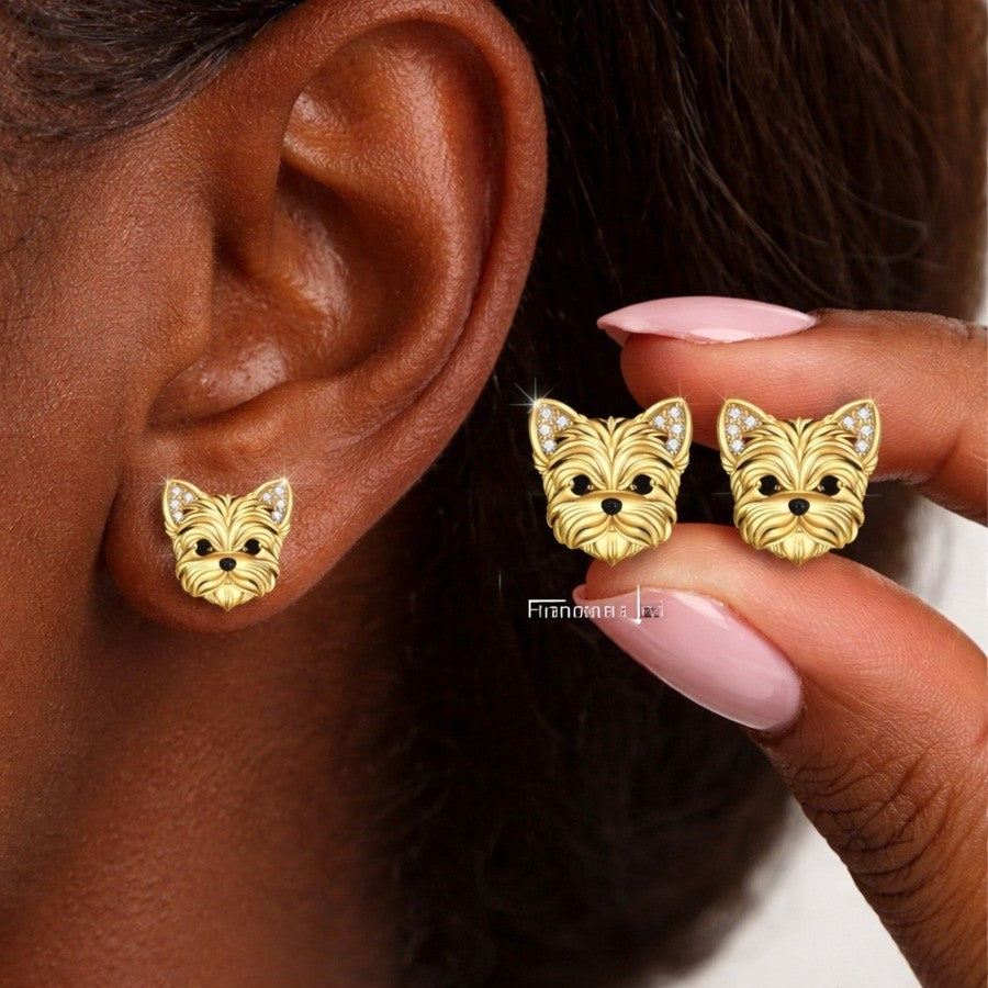 Textured Dog Face Stud Earrings