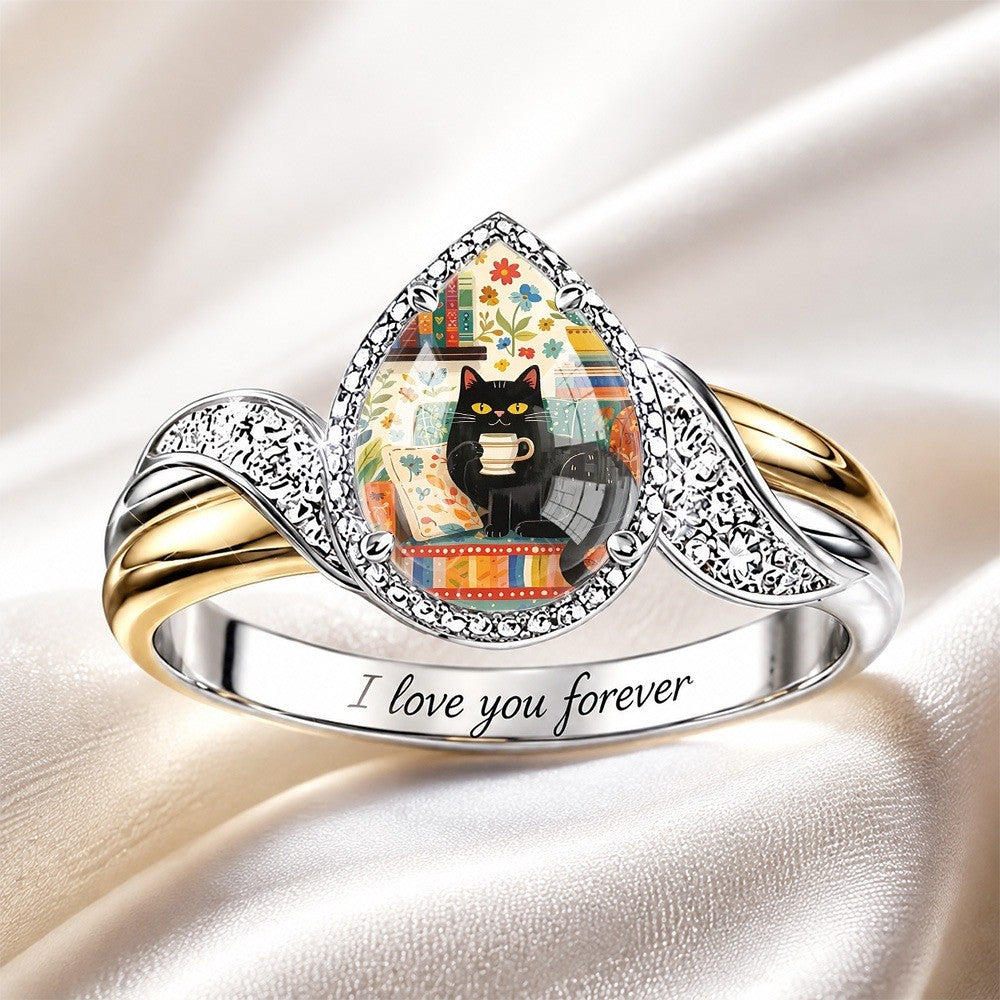 Black Cat Coffee Teardrop Ring
