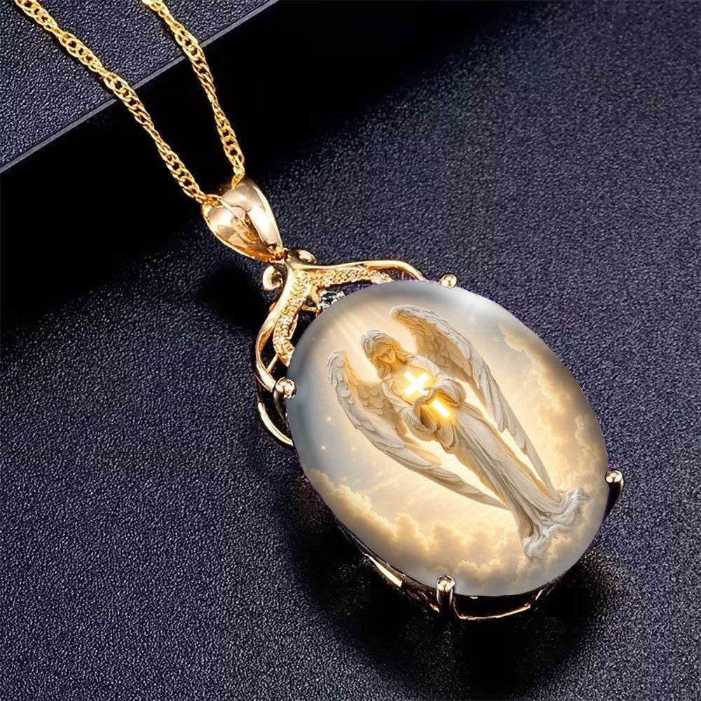 Luminous Angel Oval Pendant Necklace