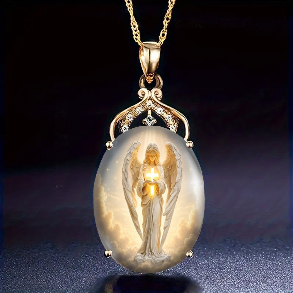 Luminous Angel Oval Pendant Necklace