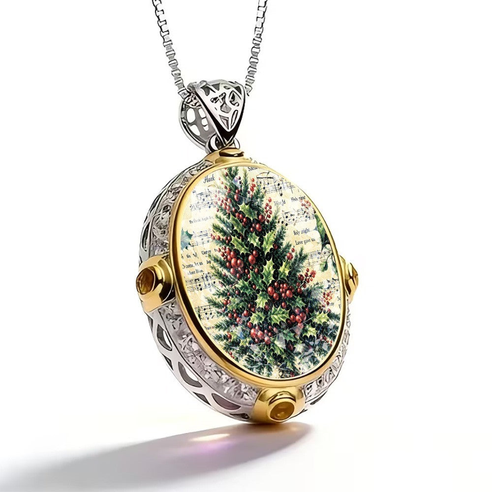 Holly & Berries Oval Pendant Necklace