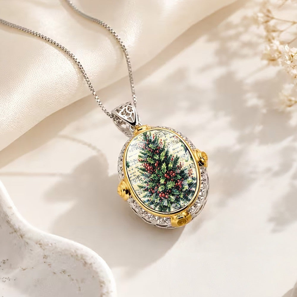 Holly & Berries Oval Pendant Necklace