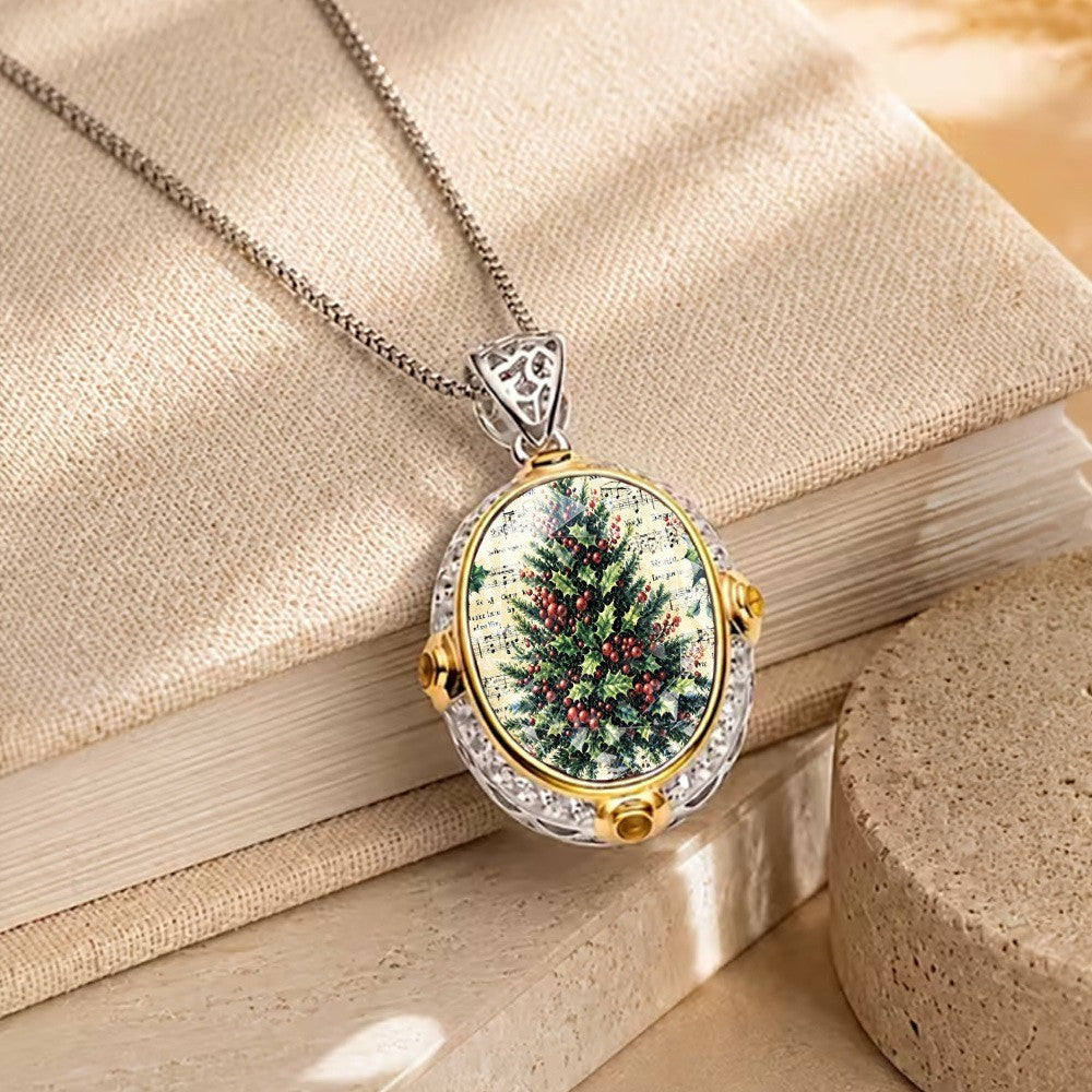 Holly & Berries Oval Pendant Necklace