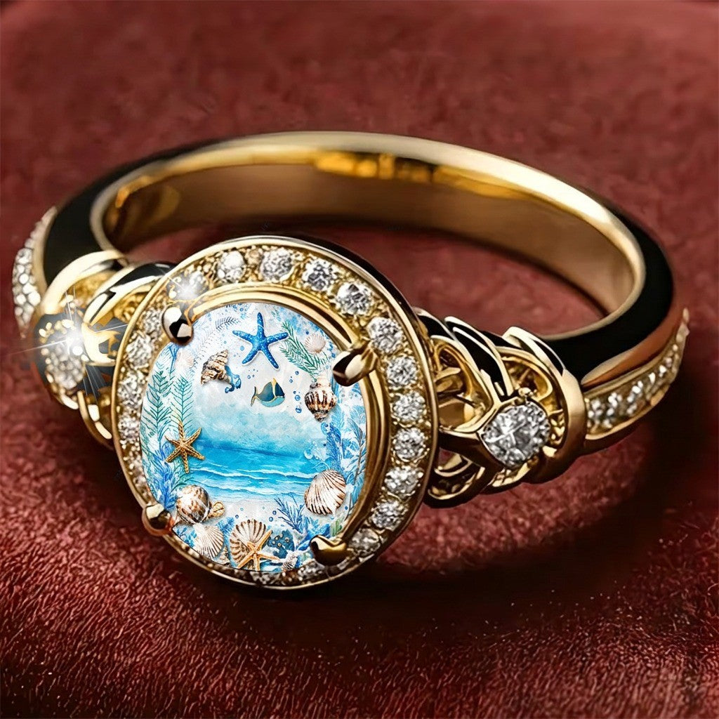 Seashell Scene Oval Ring