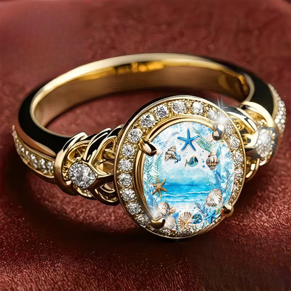 Seashell Scene Oval Ring