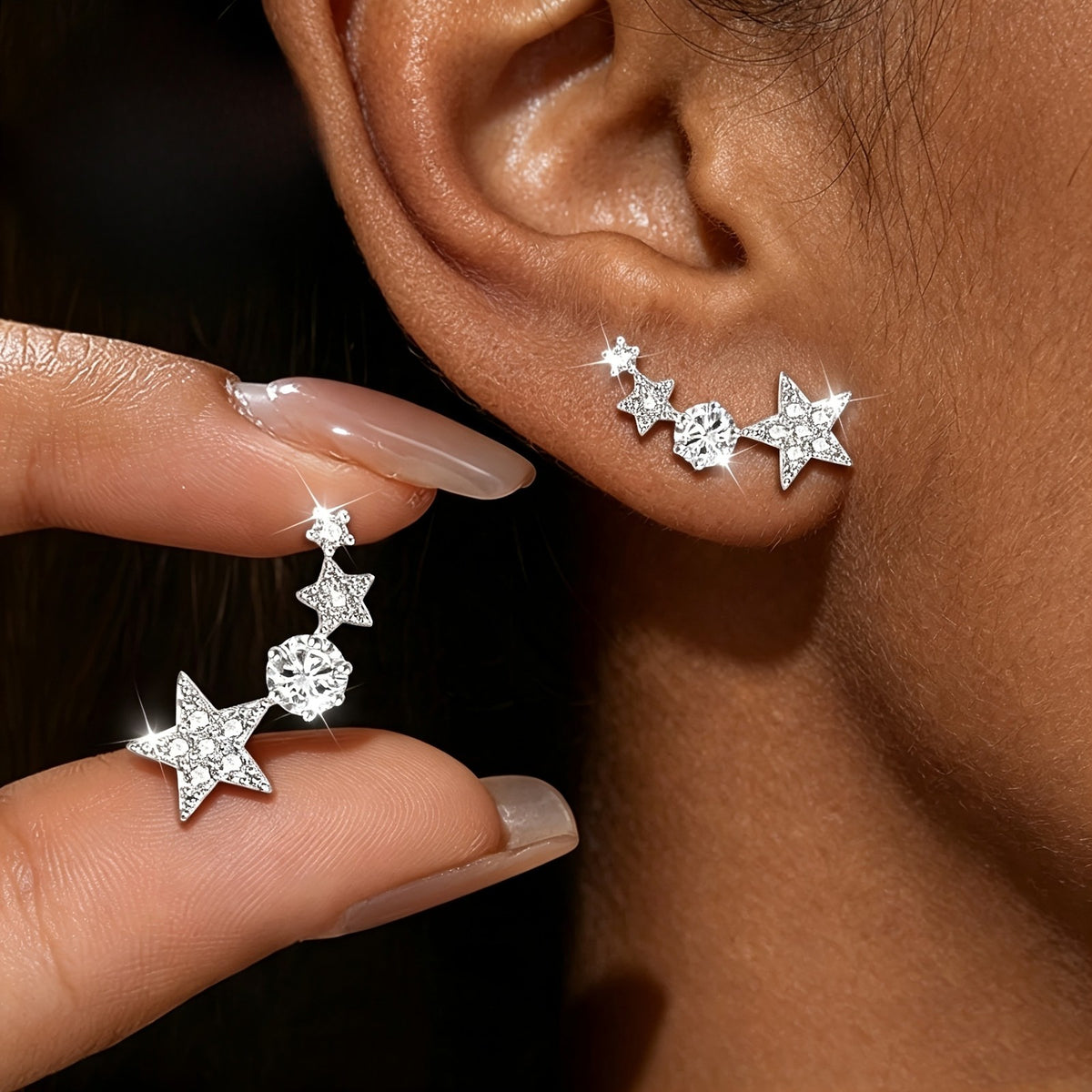 Crystal Star Climber Earrings