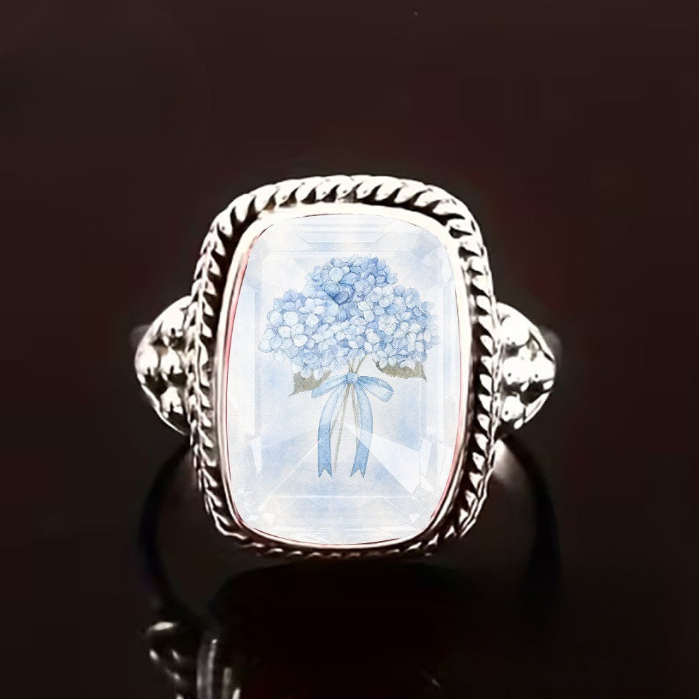 Blue Hydrangea Square Ring