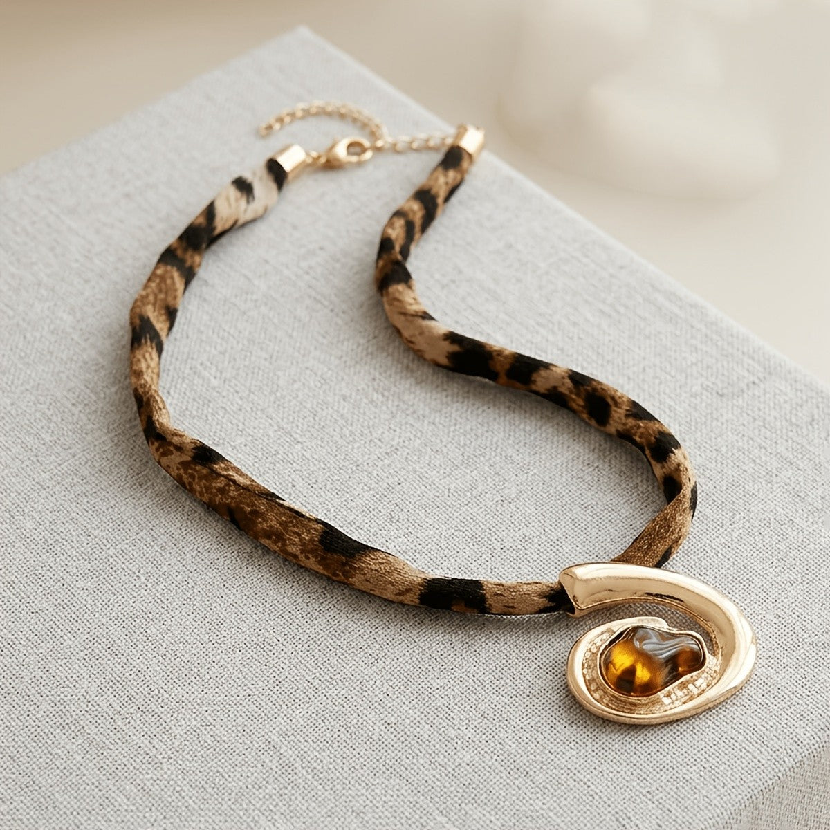 Leopard Print Amber Pendant Necklace