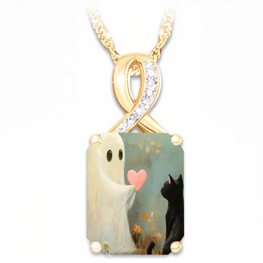Ghost & Cat Crystal Knot Necklace