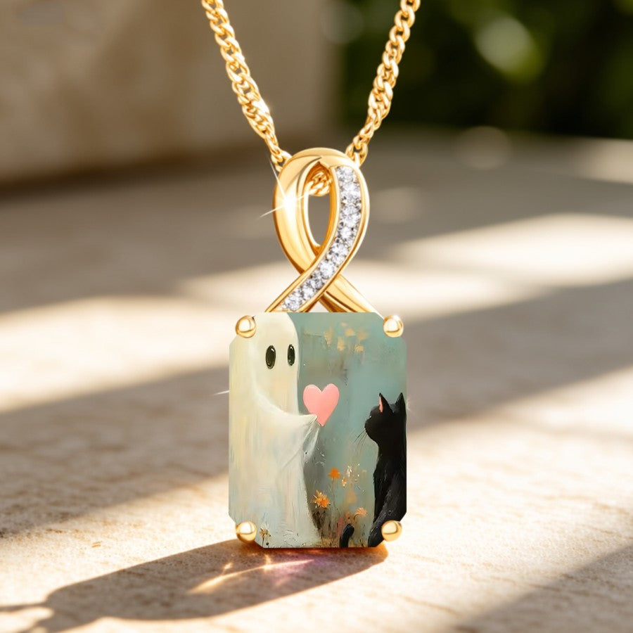Ghost & Cat Crystal Knot Necklace