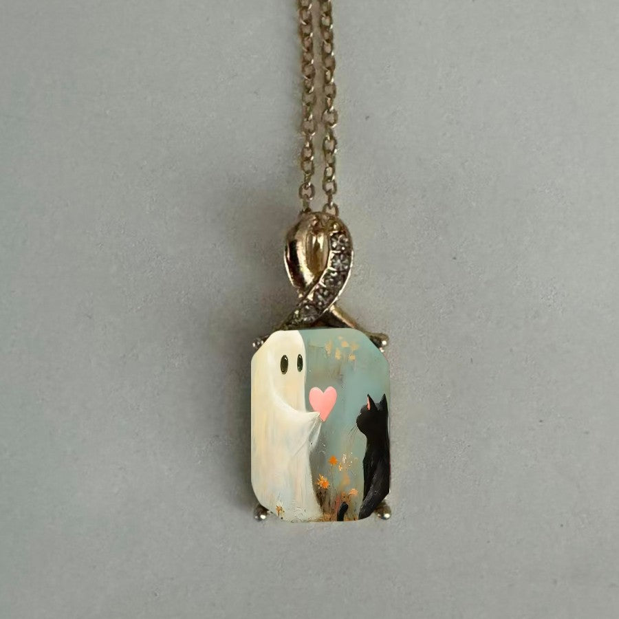 Ghost & Cat Crystal Knot Necklace