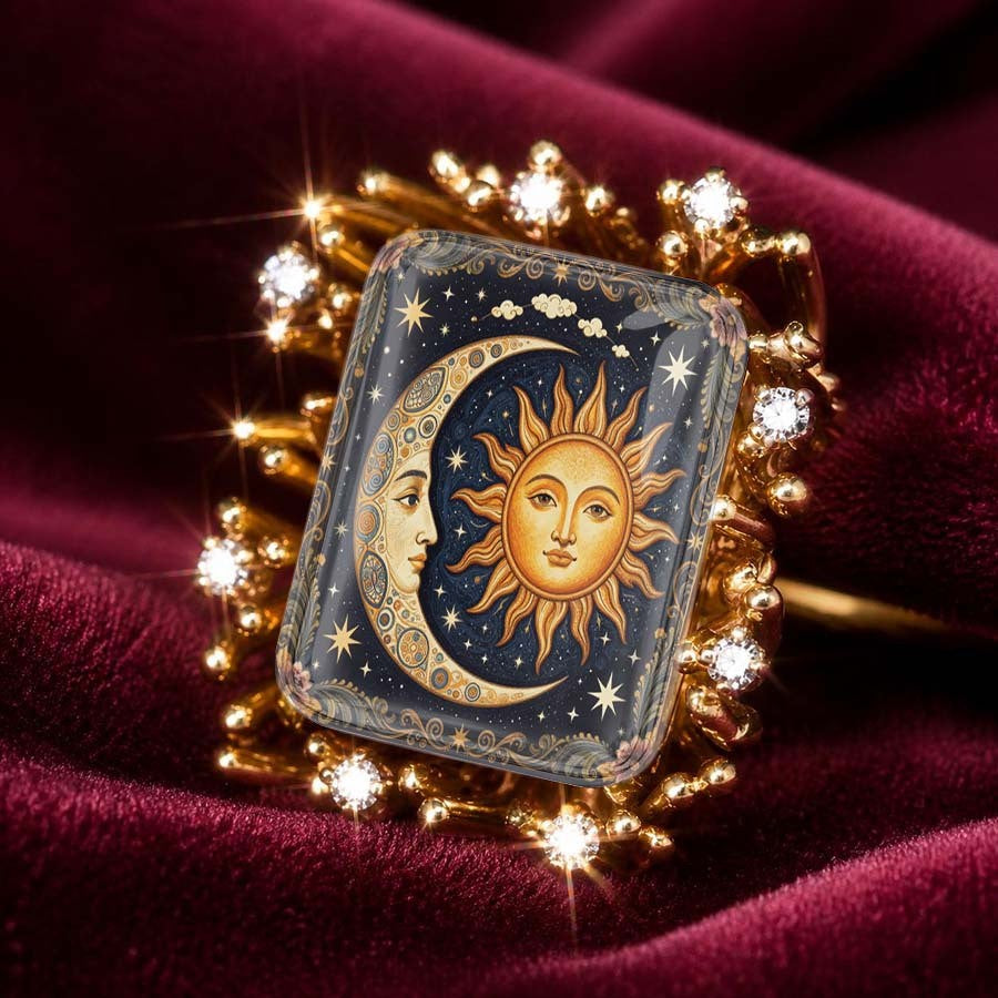 Sun & Moon Ray Square Ring