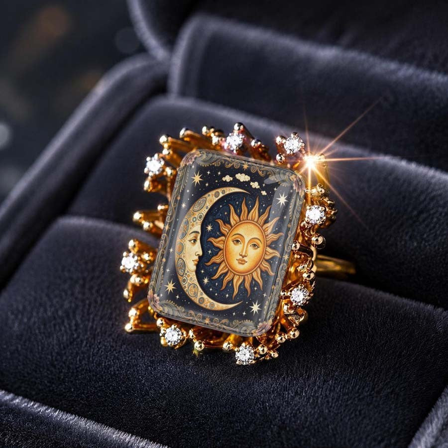 Sun & Moon Ray Square Ring