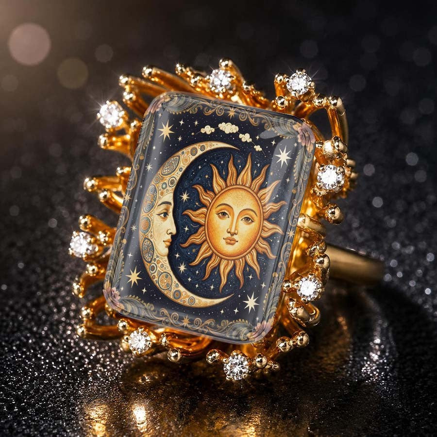 Sun & Moon Ray Square Ring