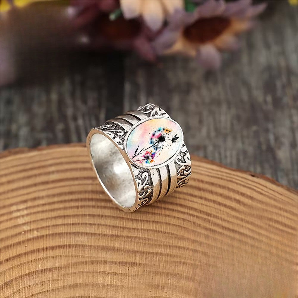 Dandelion & Butterfly Oval Ring