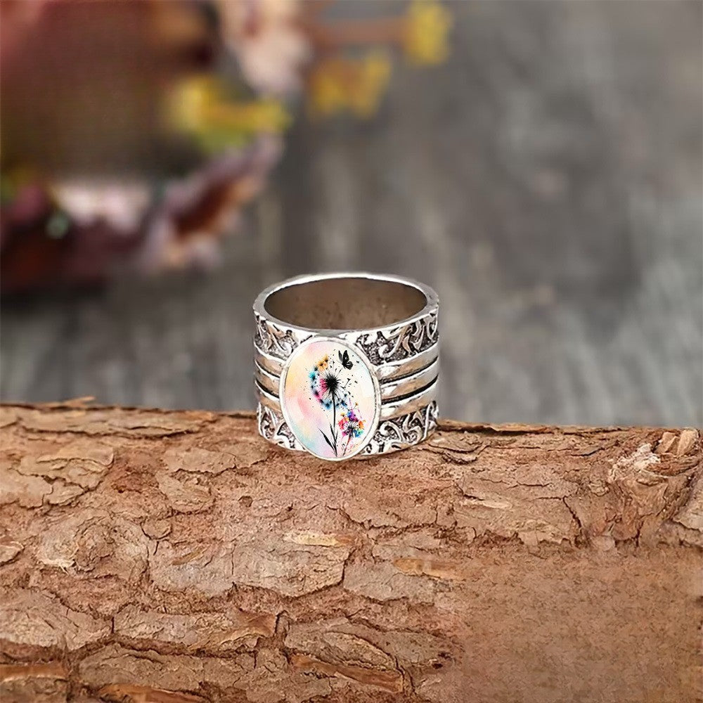 Dandelion & Butterfly Oval Ring