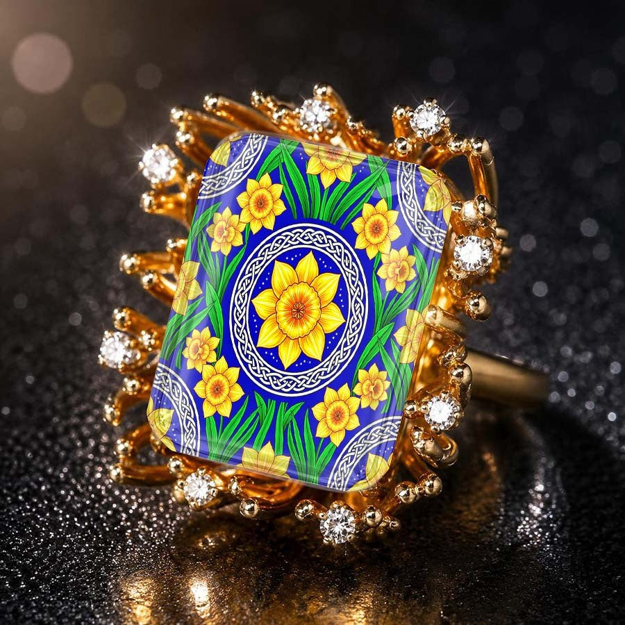 Blue Daffodil Square Ring