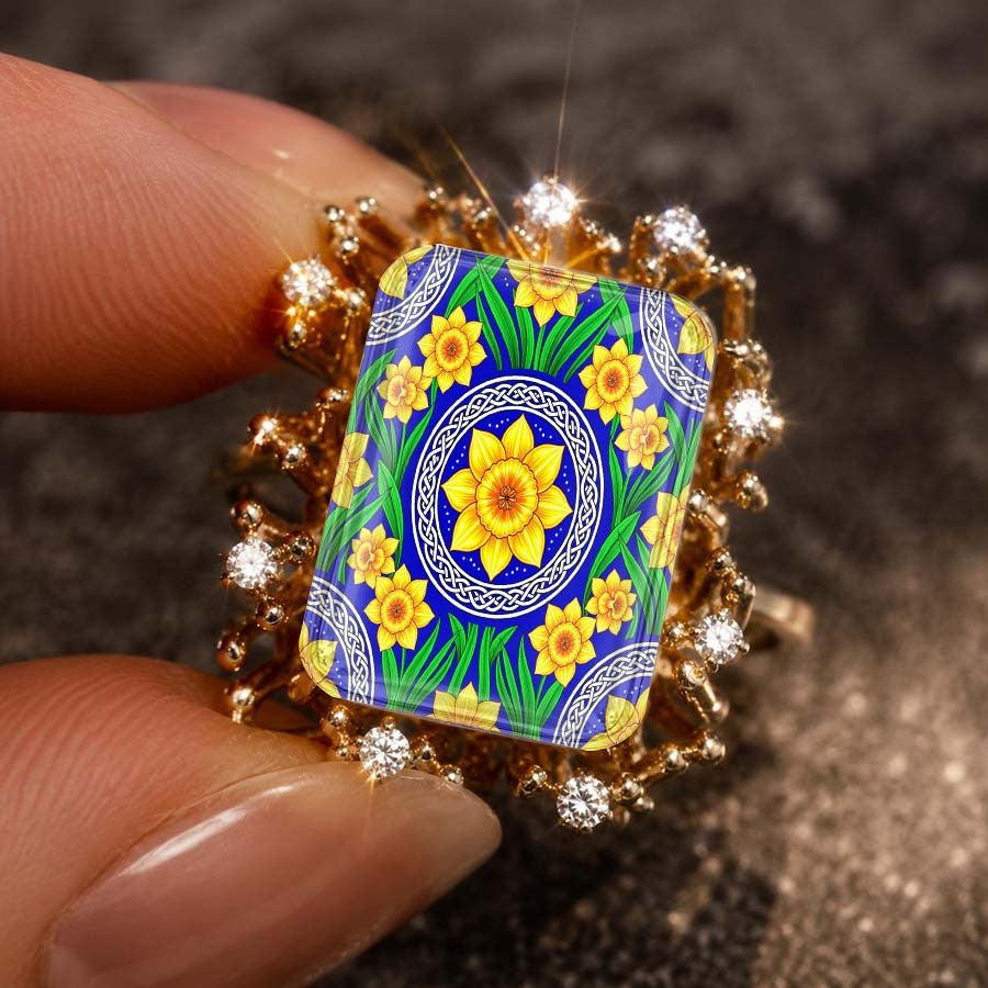 Blue Daffodil Square Ring