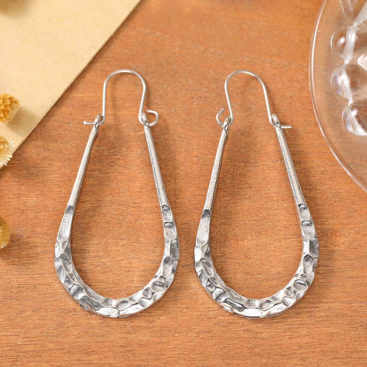 Hammered Elongated Hoop Earrings