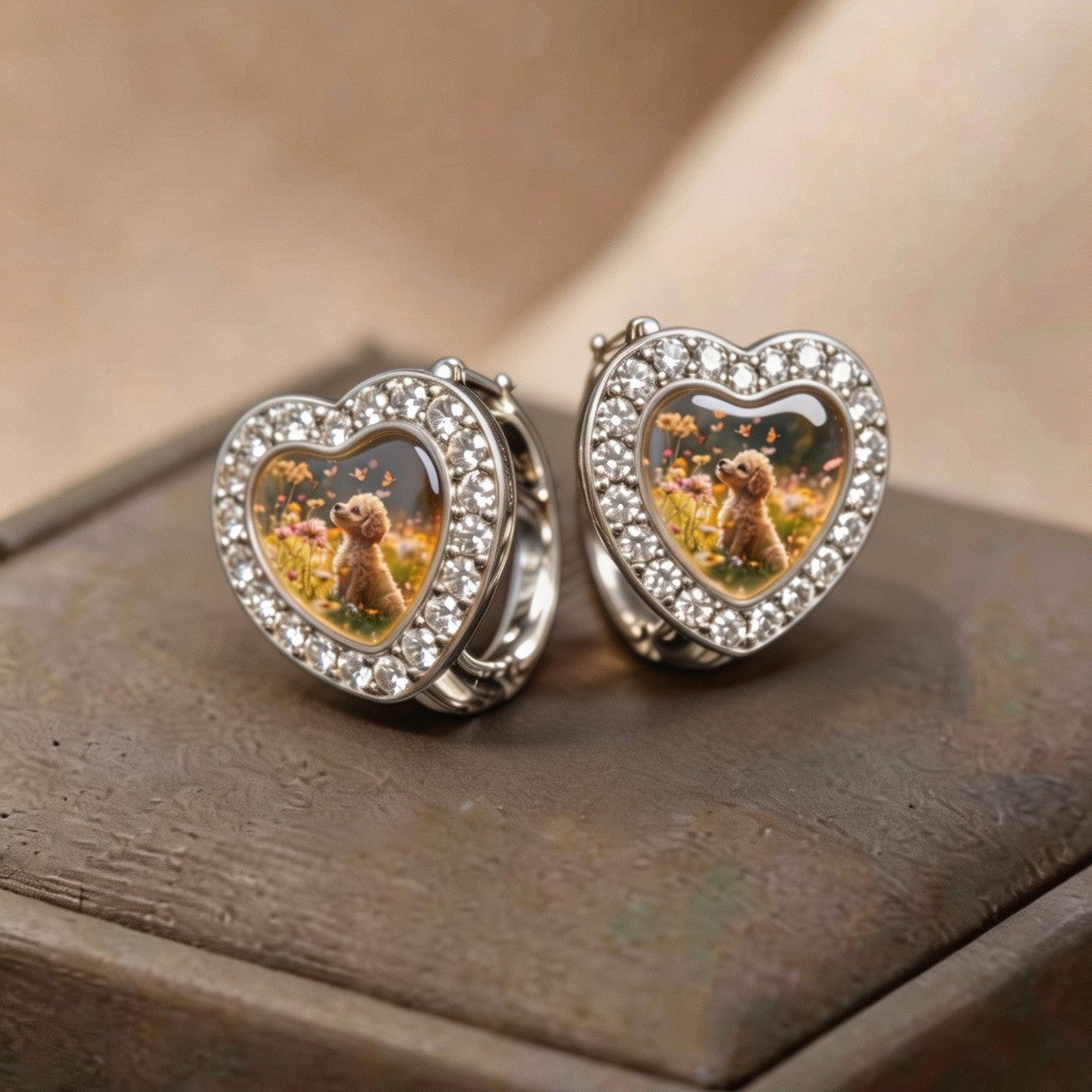 Poodle Wildflower Heart Hoop Earrings