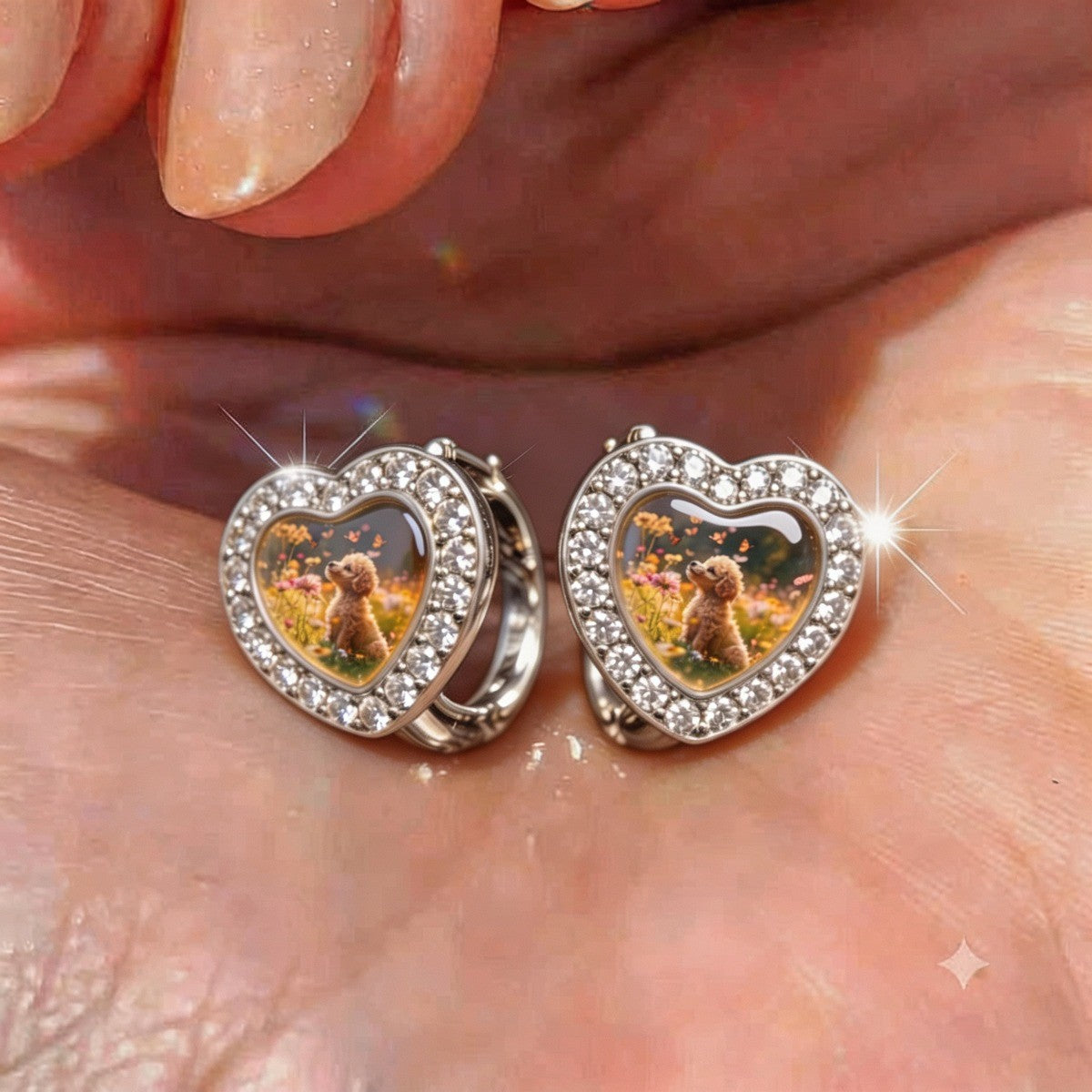 Poodle Wildflower Heart Hoop Earrings