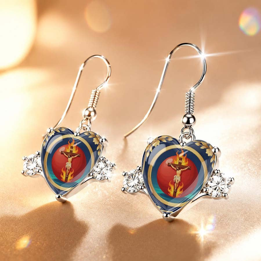 Enamel Cross Heart Drop Earrings