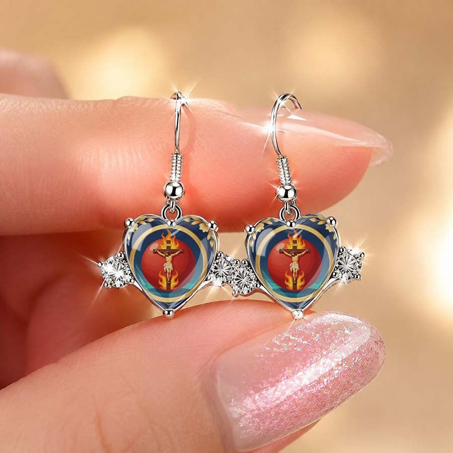 Enamel Cross Heart Drop Earrings