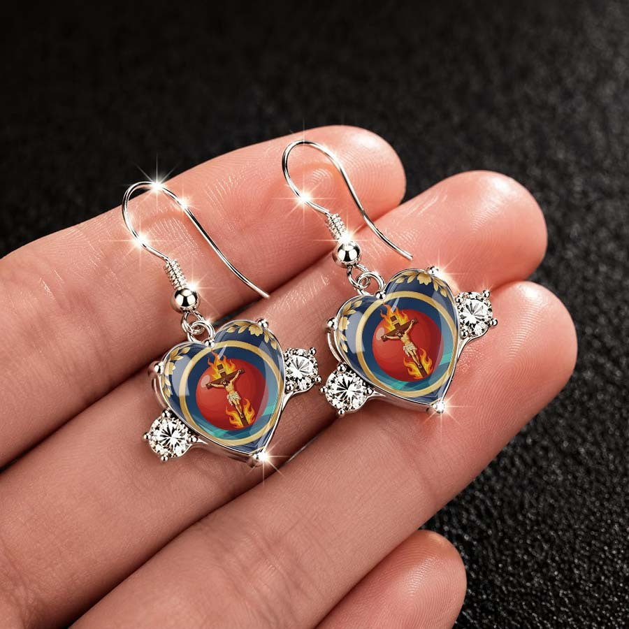 Enamel Cross Heart Drop Earrings