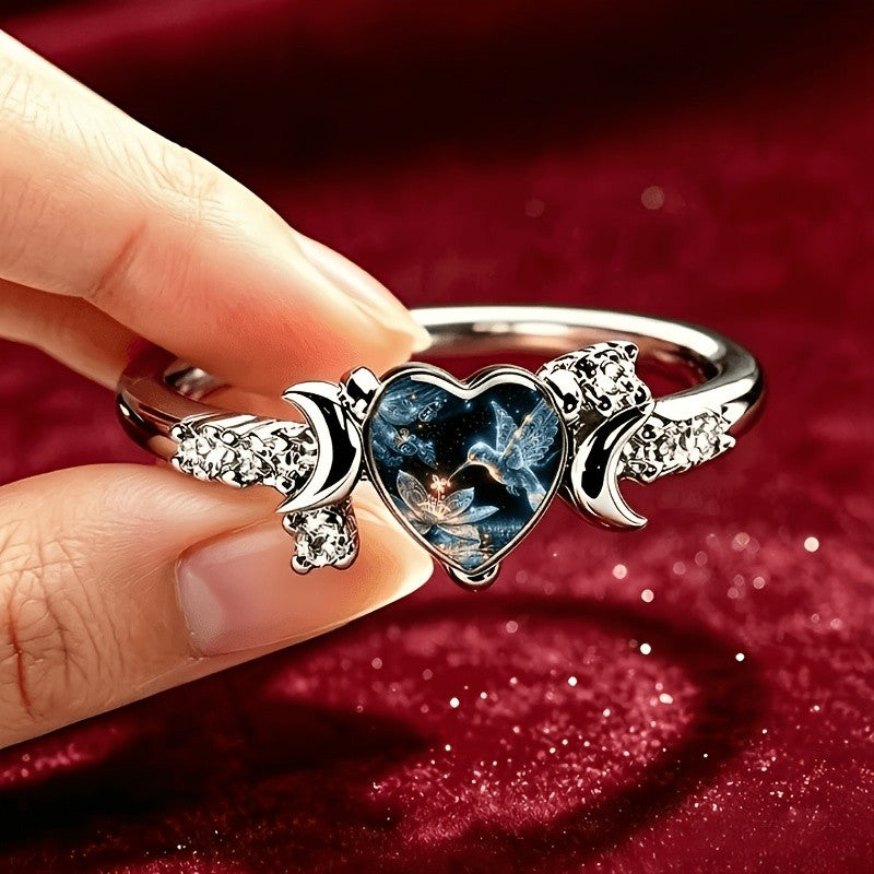 Starry Night Dove Heart Ring