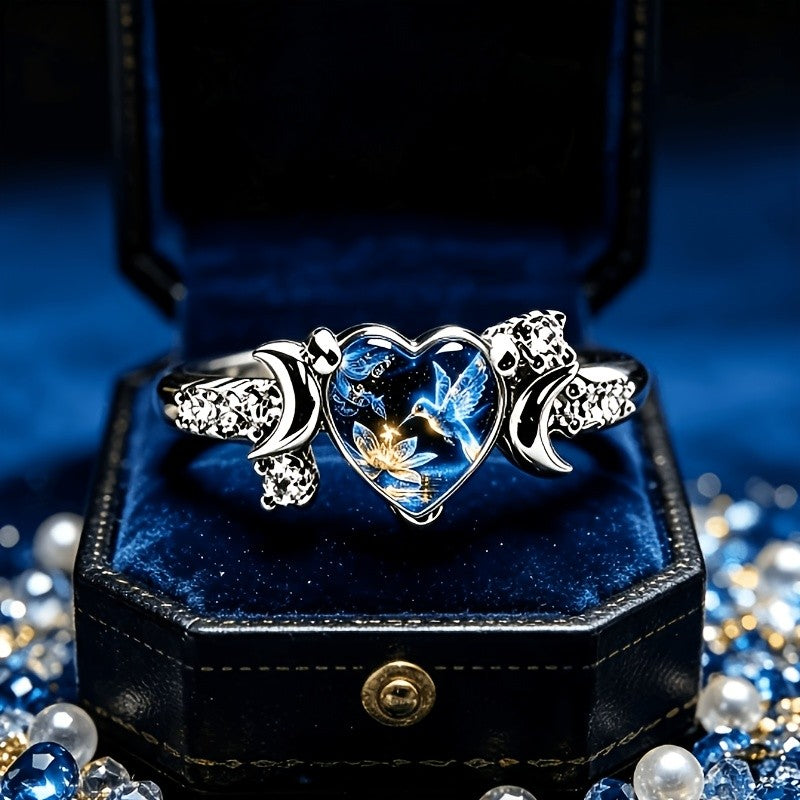 Starry Night Dove Heart Ring