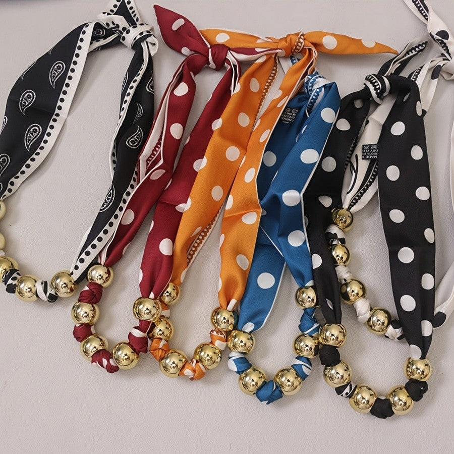 Polka Dot Beaded Scarf Necklace