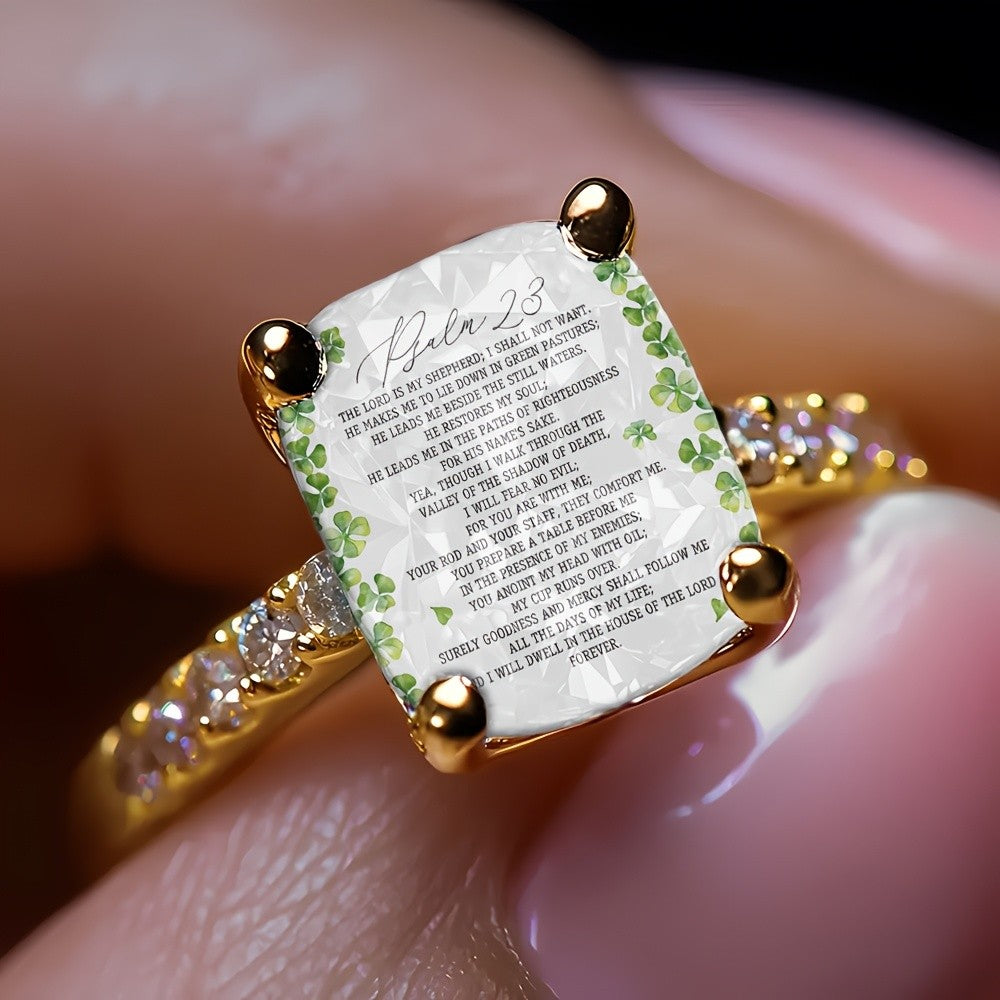 Clover Scripture Square Ring
