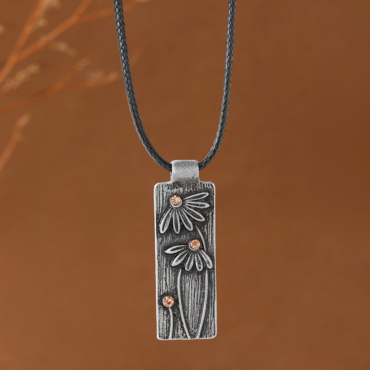 Textured Floral Rectangle Necklace