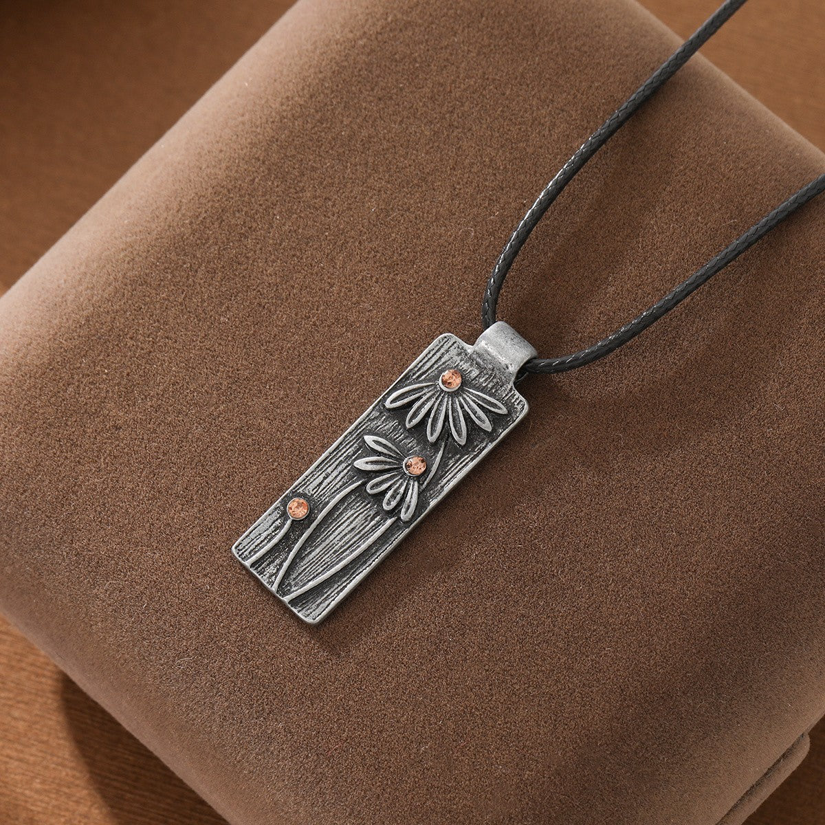 Textured Floral Rectangle Necklace