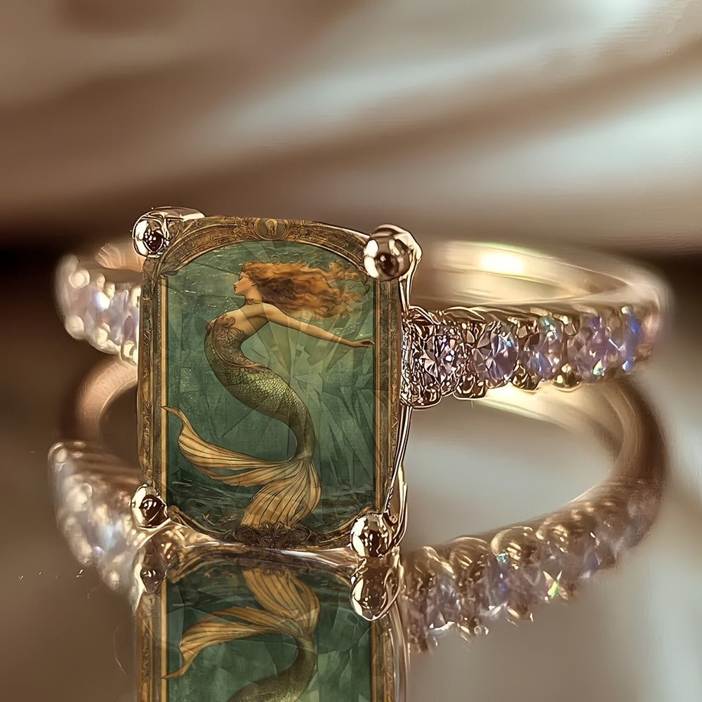 Mermaid Glass Inlay Ring