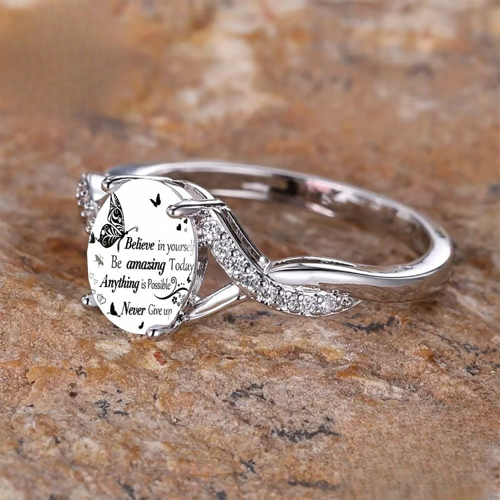 Inspirational Quote Twisted Oval Ring